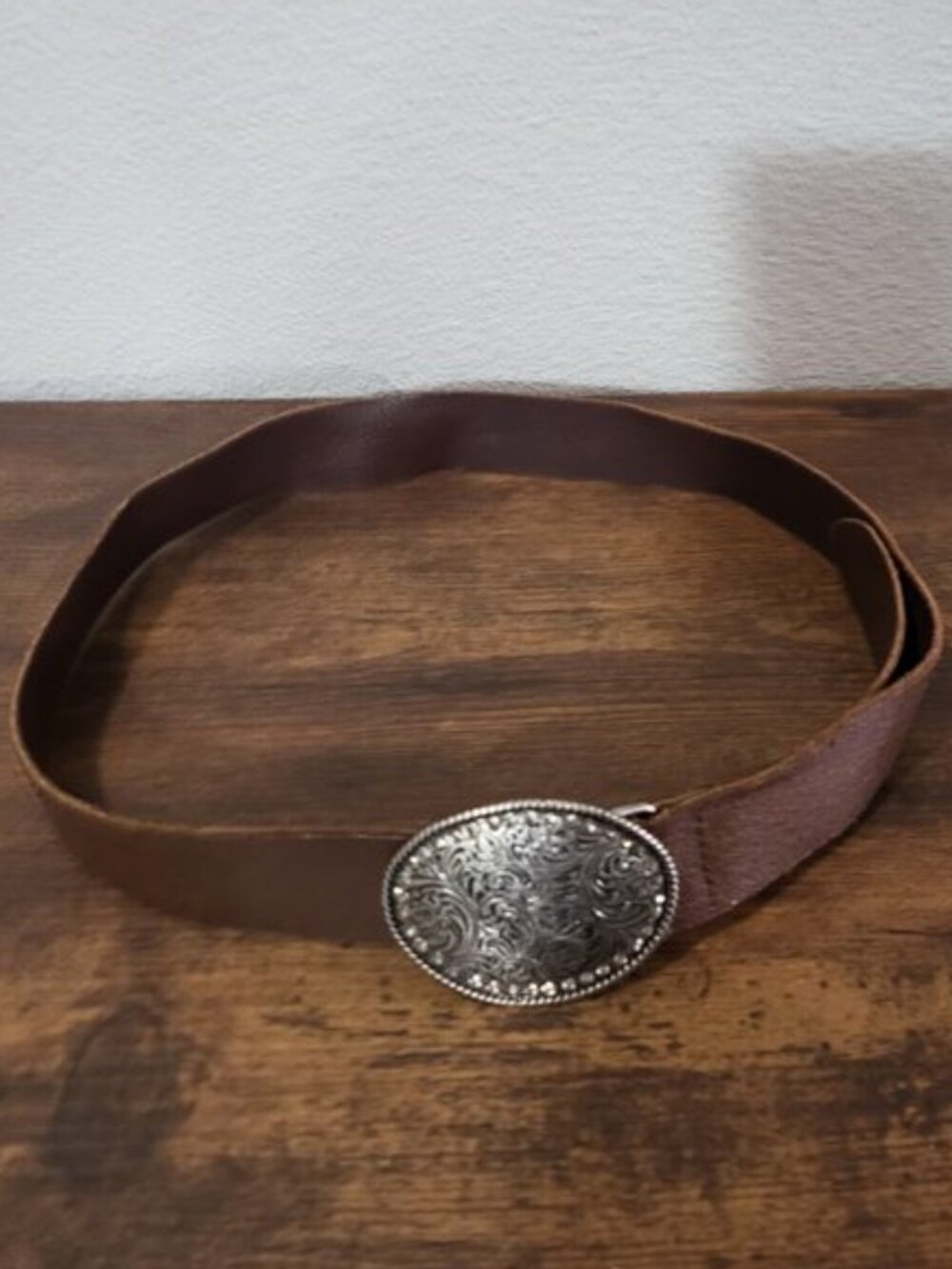 American Eagle Brown Genuine Leather Western Belt Rhinestone Oval Buckle XS USA